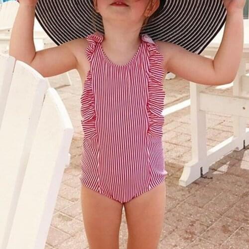 Sweet One Pieces Kid Baby Girls Striped Swimsuit Ruffle Bikini Swimsuit Bathing Suit Beachwear Clothes Green Pink Black