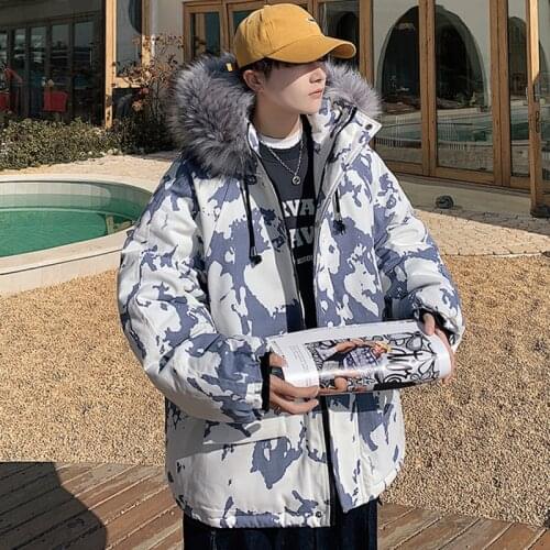 PR 2021 Loose Large Fur Collar Warm Winter Mens Harajuku Parkas Male Streetwear Hip Hop Parkas Korean Style Jackets