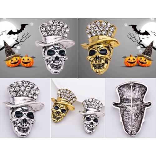 Mziking 2020new Halloween products Men Gold Skeleton Brooch vintage white Rhinestone skull brooch for Women party dress X1508