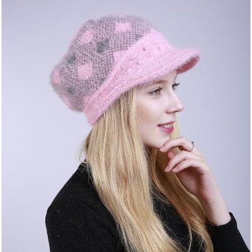 New Arrive Windproof Autumn Winter Mix Color Pearls Knitted Plaid Thick Warm Ear Flaps Hat Gentle Women Casual Visor Beanie Hats