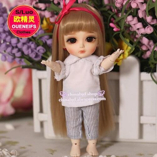 BJD Clothes 1/8 Doll Body ChiffonT-shirt and Striped Trousers All-match leisure For the Lati Yellow YF8-13 Doll Accessories