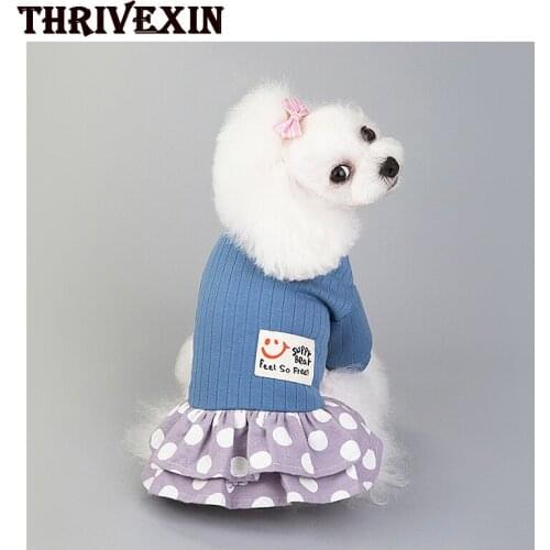 Pet Dog Clothing Skirt Dog Clothes Spring and Summer New Dress Smile Polka Dot Skirt Teddy Clothes Dress for Wedding Party