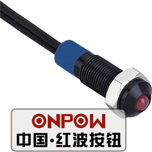 ONPOW 6mm 6V,12V,24VDomed head Dot LED Black plated brass Red, Green Signal lamp with wires, indicator lamp (GQ6G-D/A-Y) CE,RoHS