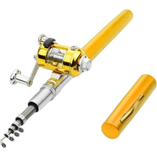 Outdoor Stream Portable Pocket Telescopic Mini Fishing Rod Pole Pen Shape Folded River Lake Fishing Rod With Reel Wheel