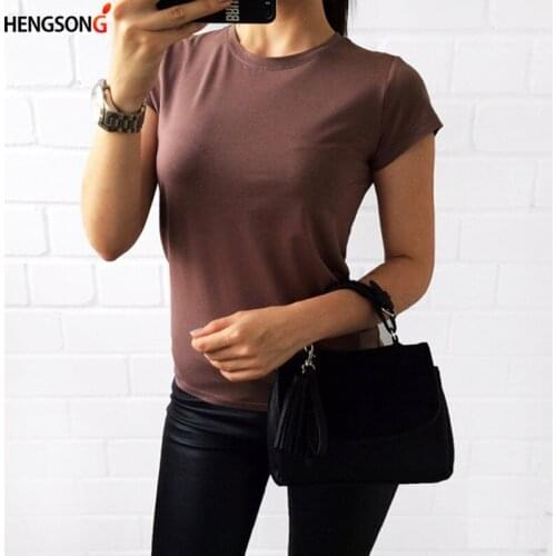 Casual Female T-Shirt Women Summer Tops Elastic Basic T Shirts Solid Color White Tops Summer Short Sleeve T-shirt Women Tshirt