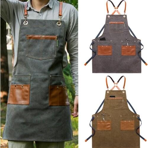 Durable Canvas Kitchen Aprons Work Apron for Grill Restaurant Bar Shop Cafes Beauty Nails Studios Uniform for Woman Men Chef
