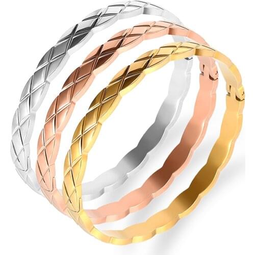 Luxury Brand Rhombus Mesh Bangles Rose Gold Stainless Steel Finger Ring Women Cross Bracelet Bangle Wedding Jewelry Accessories