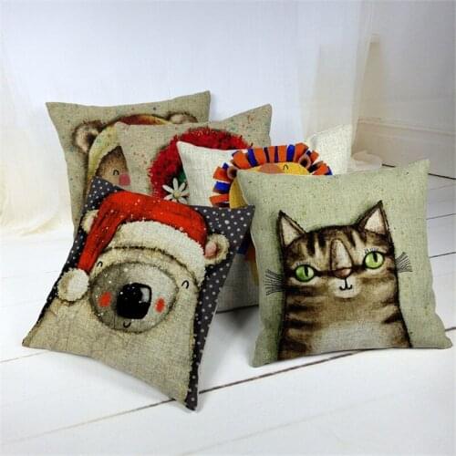 Christmas Style Cute Animal Xmas Printed Cotton Linen Cushion Cover Decorative Sofa Throw Pillow Car Home Decor Pillow Case