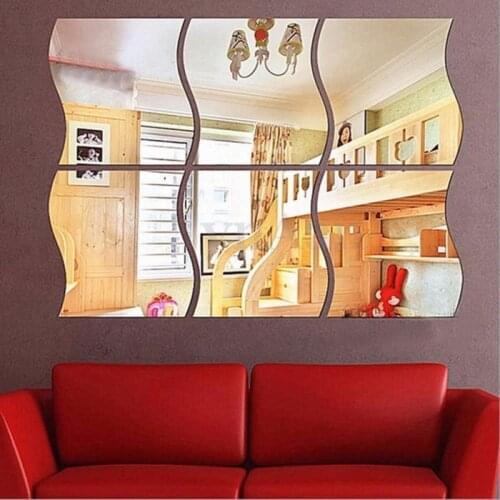 6Pcs/Set DIY Removable Home Room Wall Mirror Sticker Art Decor Decoration Wall Stickers Bathroom Mirror Sticker Decoration