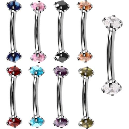 1Pc Crystal Gem Eyebrow Ring Tragus Helix Rook Earring Piercings Curved Banana Piercing Bijoux Lip Helix Rings Jewelry 16G