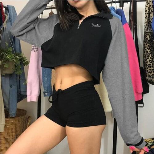 SEASONS Patchwork Streetwear Fashion Crop Sweatshirt Autumn Letter Print Pullover Hoodie Oversized Casual Sweatshirts ASHO81574