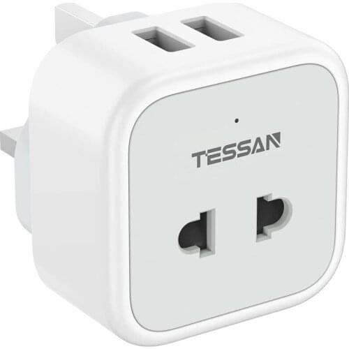 TESSAN Mini Shaver Plug UK Power Strip 2 Pin to 3 Pin Adapter Plug Socket with 2 USB Ports EU US Plugs 10A Fused for Home Travel