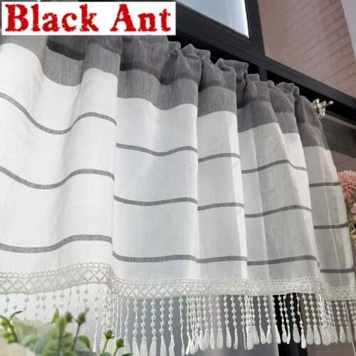 Modern Black White Striped Short Curtains For Kitchen Half Sheer Curtains Tassels Cabinet Cafe Window Blinds Drapes DL-WP155