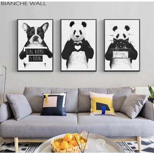 Modern Minimalistic Abstract Black White Cute Pet Animal Panda Dog Cute Decoration Canvas Painting Wall Art Poster Print Picture