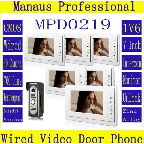 Top Selling Wired Magnetic Lock One to Six Video Doorphone Device,New 7 inch Screen Keypad Display Video Intercom System D219b
