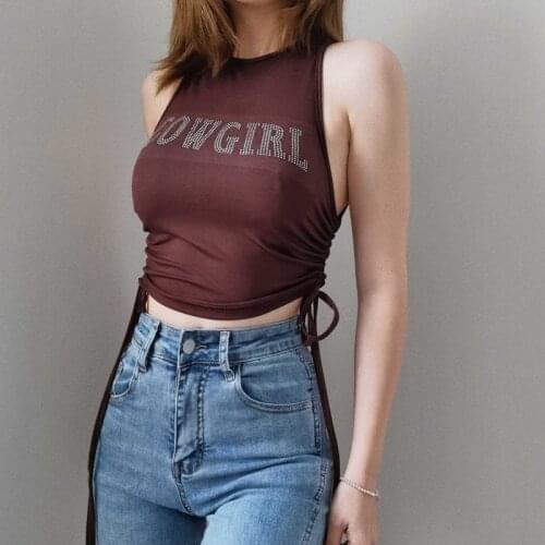 TVVOVVIN Leisure Sports Style Adjustable Navel Exposed Slim Waistcoat I-shaped Round Neck Letter Vest Womens Versatile B6KI