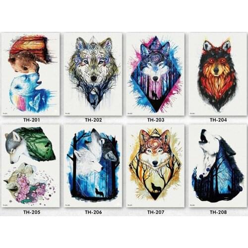 Unisex Watercolor Temporary Tattoos Sticekr Wolf Head Waterproof Fashion Body Art Fake Tatoos Decoration Stickers