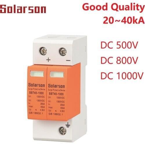 Solarson brand Surge Protective Device SPD 500VDC 800VDC 1000VDC 2P 20KA~40KA Arrester House din rail 2 Poles Protector