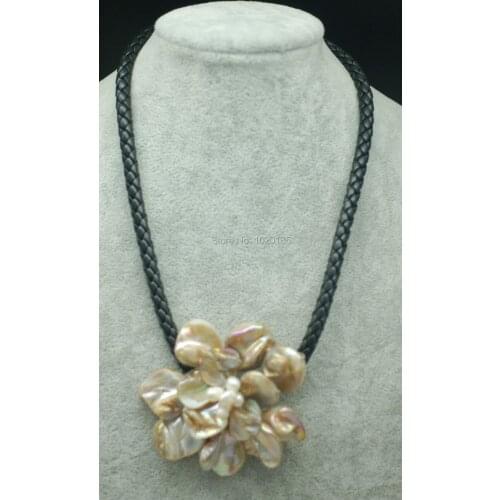 WOW! white shell flower and freshwater pearl baroque 40mm baroque necklace 18inch wholesale beads nature