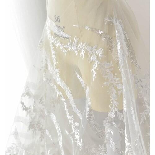 Wavy twill embroidered sequins lace fabric childrens clothing decoration materials stage performance background mesh fabric