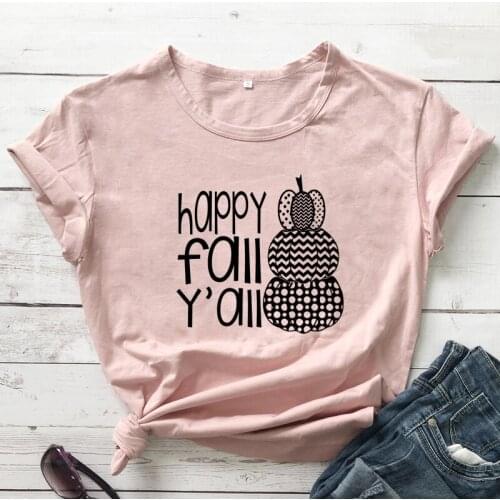 Happy Fall Y'all Pumpkins T-shirt Cute Autumn Pumpkin Spice Tshirt Aesthetic Women Graphic Thanksgiving Holiday Top Tee Shirt