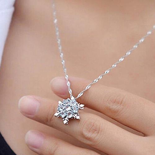 Women Silver Plated Pendant Dazzing Snowflake Blue Rhinestone Necklace For Pendant Women Jewerly Gift