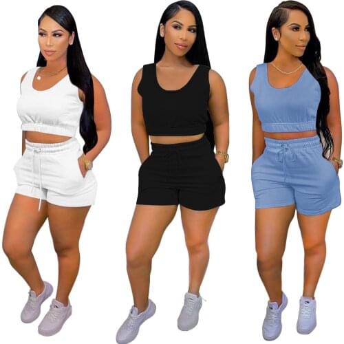 Europe And The United States Womens Sports Suit Fashion Sleeveless Vest + Shorts Leisure Suit 2021 Summer New Sexy Two-piece Set