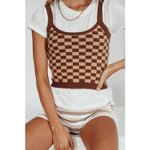 Y2K Women Crop Top Tight Tank Top Casual Sexy Knitted Crop Top with Thin Straps Plaid Pattern Summer Tight Casuale Tank Top