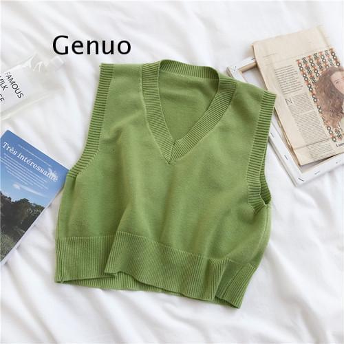 Women Vest Autumn New Style Loose V-Neck Short Sleeveless Sweater Knitted Female Korean-Style Fashion Tank