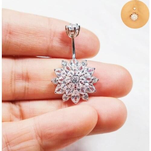 925 sterling silver sunflower belly button ring fashion navel piercing jewelry for women