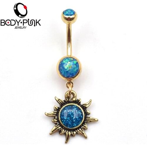 BODY PUNK Burnished Gold Sun Belly Button Rings Chains For Women Navel Ring Percing Bijoux Ombligo NR 032