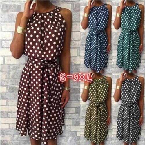 Women Halter Dress Summer Fashion Polka Dot Knee-Length Dress Sleeveless Dresses Off Shoulder Casual Loose Dress 2021