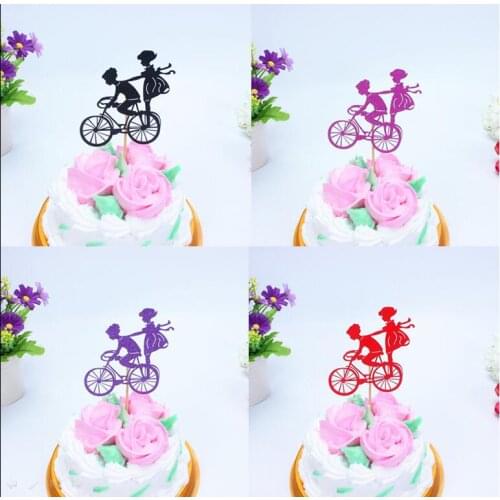 1pc Multi Colors Creative Cake Flag Topper Biking Boy And Girl Flags For Wedding Birthday Party Cake Baking Decoration Supplies
