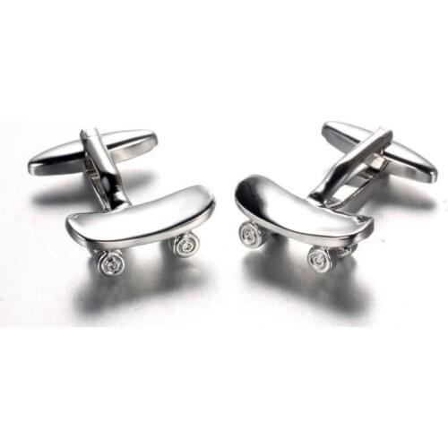 10pairs/lot Silver 3D Skateboard Cufflinks Copper Sport Skate Chute Board Cuff Links Cuff Button Mens Jewelry Gift