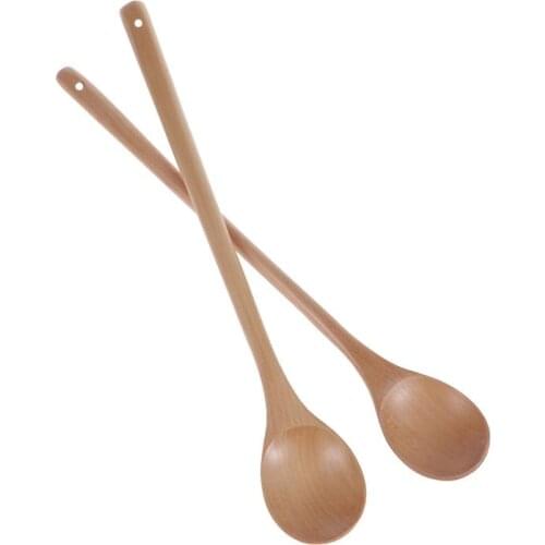 2pcs Stirring Spoons Wooden Long Handle Japanese Style Kitchen Utensils Jam Spoon Marmalade Spoon for Cooking Eating Mixing