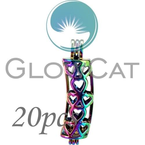 20x CC211 Rainbow Bend Tube Heart Stone Beads Cage Jewelry Making Essential Oil Diffuser Pearl Cage Locket Pendant