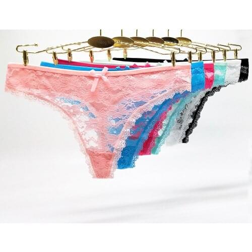 6PCS/Set Sexy Womens G-string Panties Lace Thongs Perspective Underwear See-Through Underpants Girls Intimates Lingerie Femme