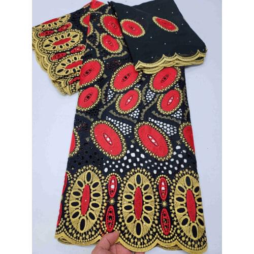 7Y African 100%Cotton Lace Fabric 2021 Latest Swiss Voile Lace In Switzerland With Stones For Wedding Most Popular Dubai Fabric