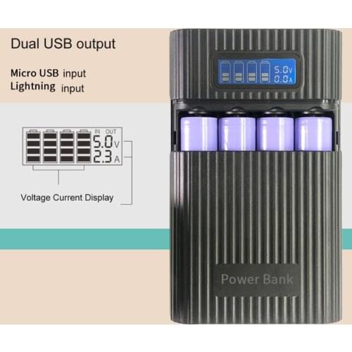 Anti-Reverse DIY Power Bank Box 4x 18650 Battery LCD Display Charger For iphone 37MC