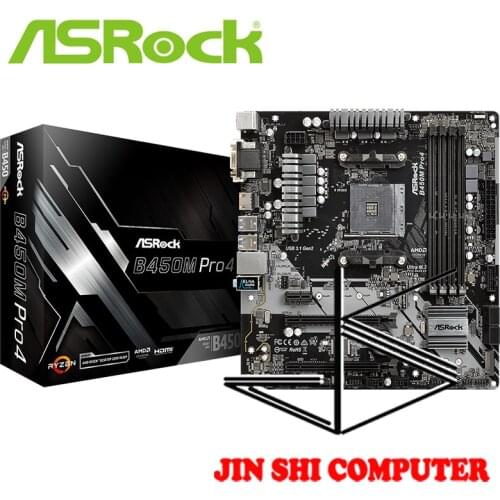 ASRock B450M Pro4 Supports AMD AM4 Socket Ryzen Supports DDR4 3200+ (OC)