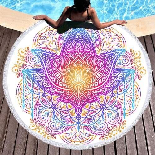 Free shipping Novelty Gift Ethnic Mandala Flower Circles Geometric Large Round Sauna Spa Bath Beach Towel Blanket Mat 150cm