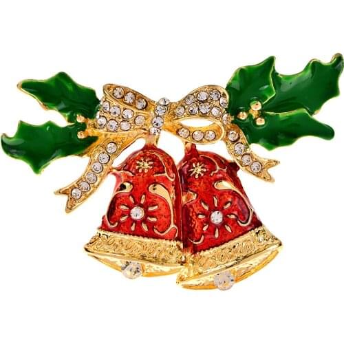 CINDY XIANG Red Enamel Bell Brooches For Women And Men Cute New Year Rhinestone Pins Christmas Bells Brooch Jewelry Friends Gift