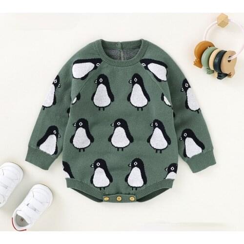 Kids Girls and Boys Penguin Pattern Triangle Knit Romper