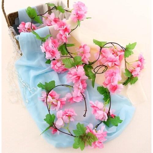 Artificial Flowers Cherry Blossom Vine Silk Skaura DIY Rattan Garland Wall Hanging Flower Fake Plant Leaf Wreath Home Decor