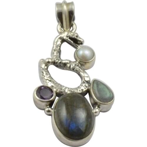 Lovegem Nature Labradorite & Amethyst Pendant 925 Sterling Silver, 46 mm, MHBAP5045