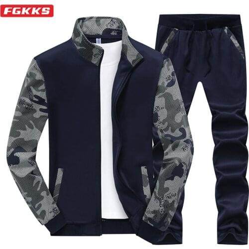 FGKKS Fashion Brand Men Patchwork Casual Sets Autumn New Mens Jackets + Pants Sportswear Camouflage Sports Tracksuit Set Male
