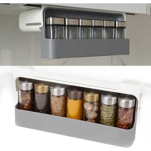 1PC Home Kitchen Self-adhesive Wall-mounted Under-Shelf Spice Organizer Spice Bottle Storage Rack Kitchen Supplies Storage