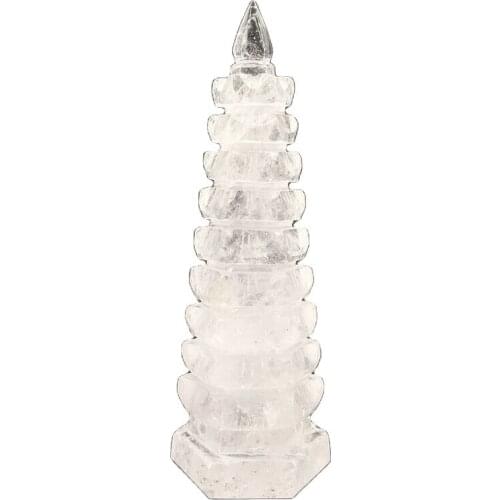 Natural White Crystal Carved Nine Layers Of Pagoda Of Cultural Prosperity Reiki