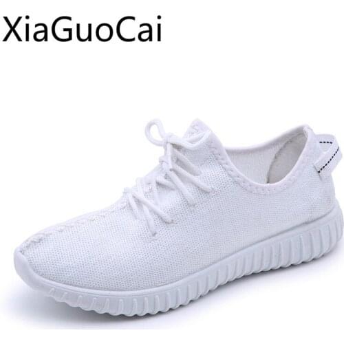 Lace Up Spring Newest Womens Casual Shoes Spring Female Breathable Flat Casual Shoes Knitted Breathable Casual Sneakers