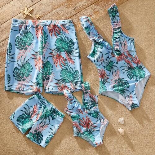 PatPat New Family Look Floral Print Flounce V-neck One-piece Matching Swimsuits